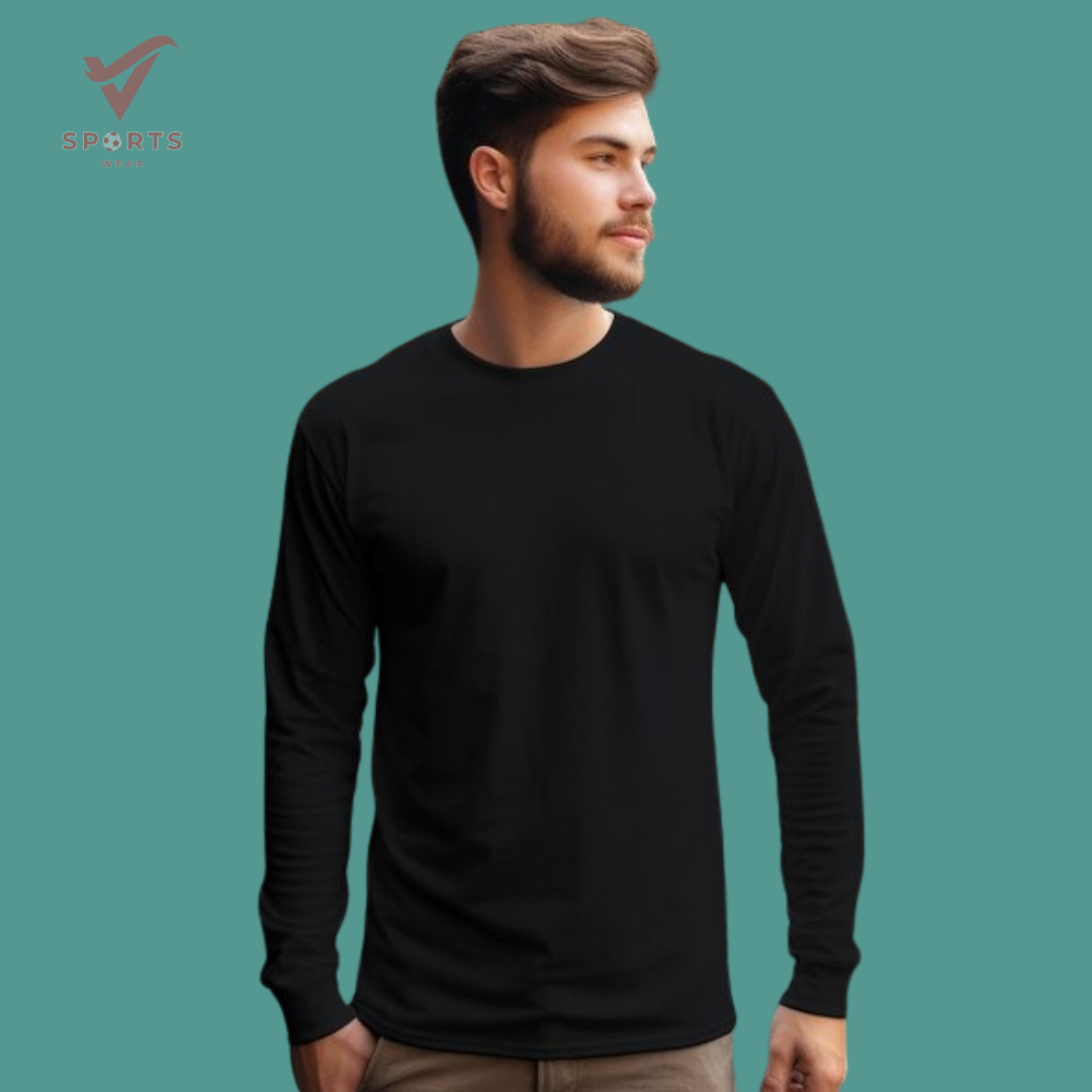 Men’s Black Full Sleeve Round Neck Plain T-Shirt